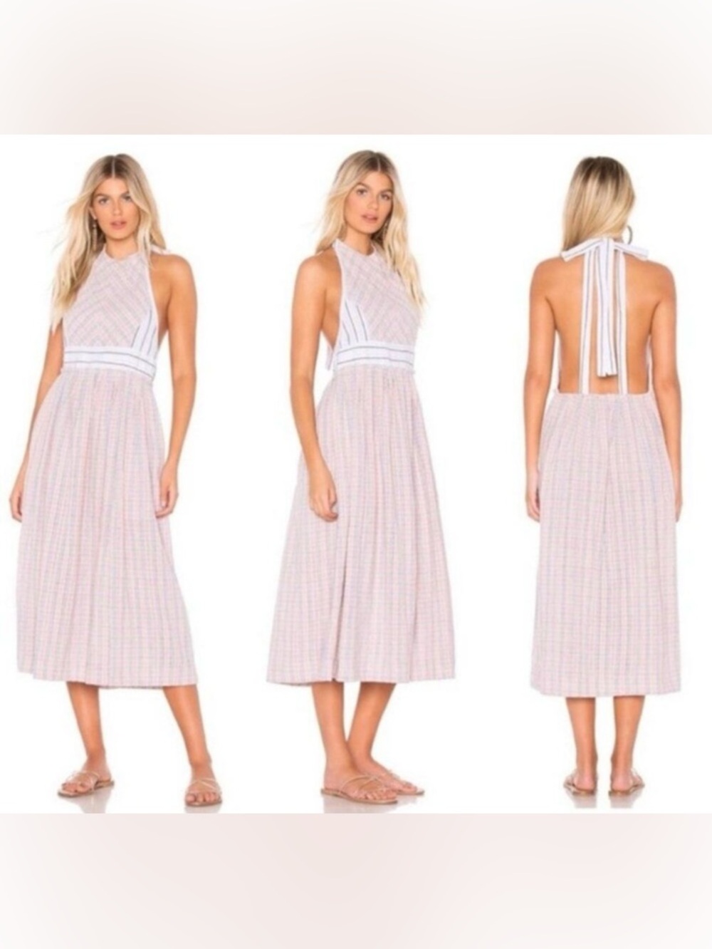 Free People Color Theory Midi Halter Dress Open Back Pink Size Medium